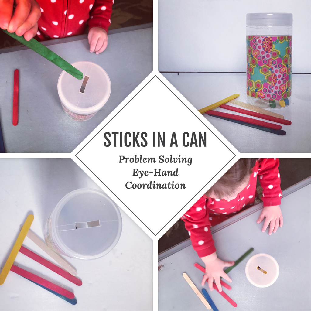 Sticks in a Can Baby Game for Problem Solving and Coordination.